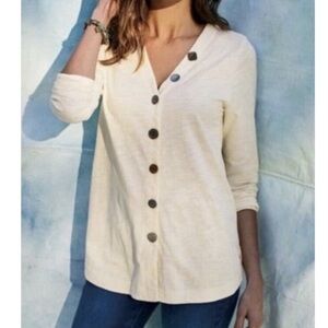 Soft Surroundings Cream Button-Up Tunic